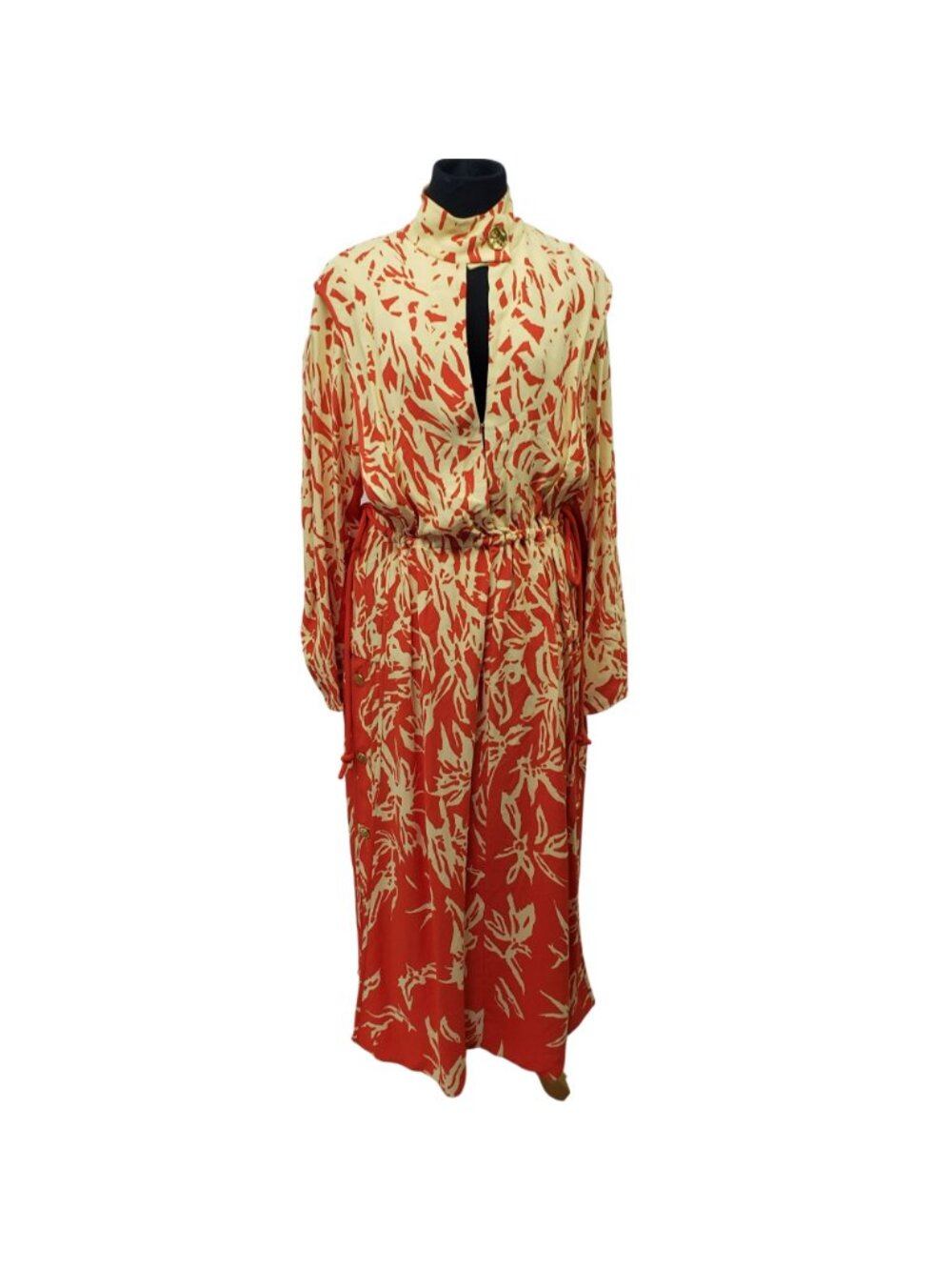 NEW Proenza Schouler $1390 Draped Floral Long Sleeve Red Yellow Maxi Dress - Picture 3 of 16
